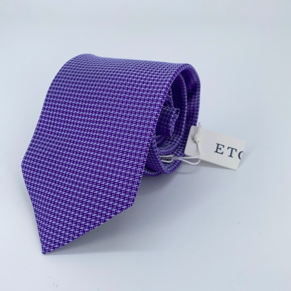 Eton Tie Mens One Size Purple Houndstooth Silk Classic Necktie England Made‎